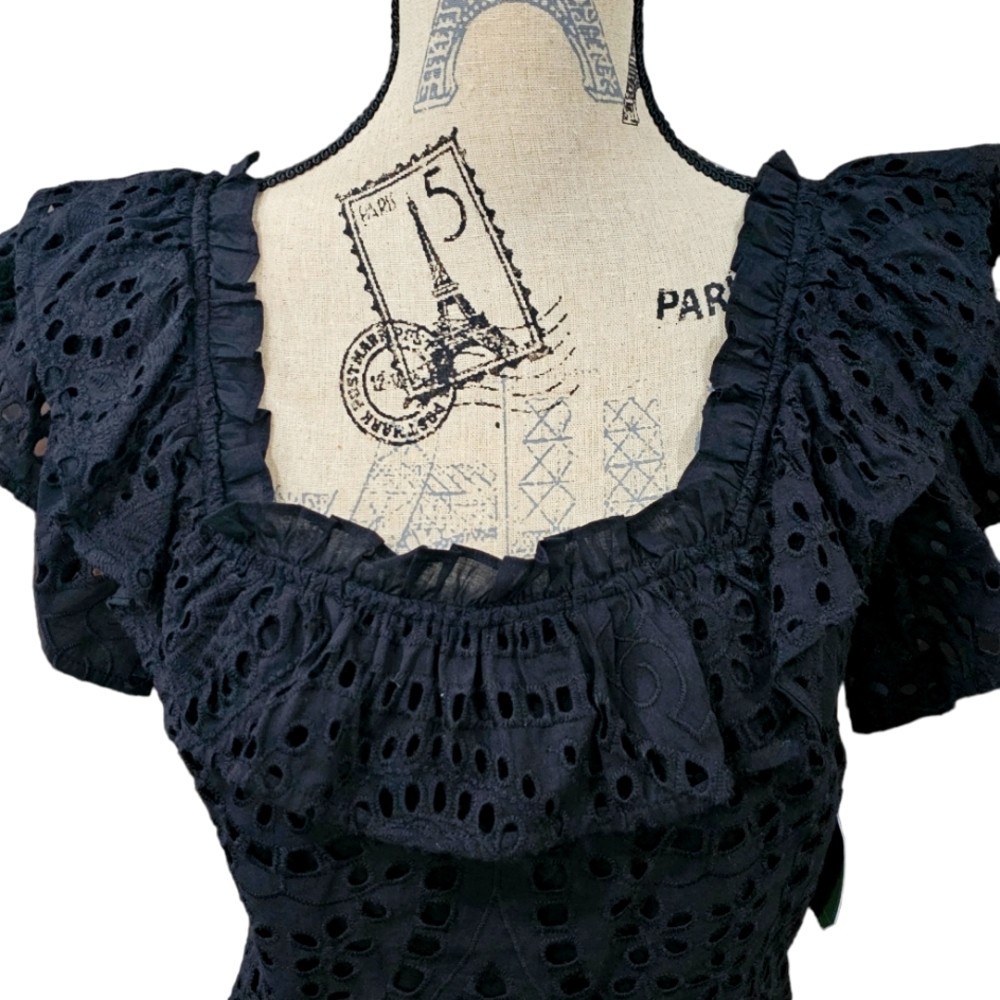 RYEGRASS‎ eyelet popover little black dress (S)